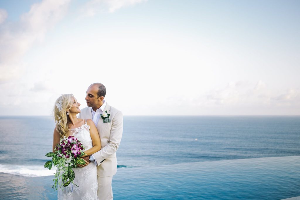 Image of Clifftop Wedding with Ocean View Background- Bride and Groom - Kelli and Karim