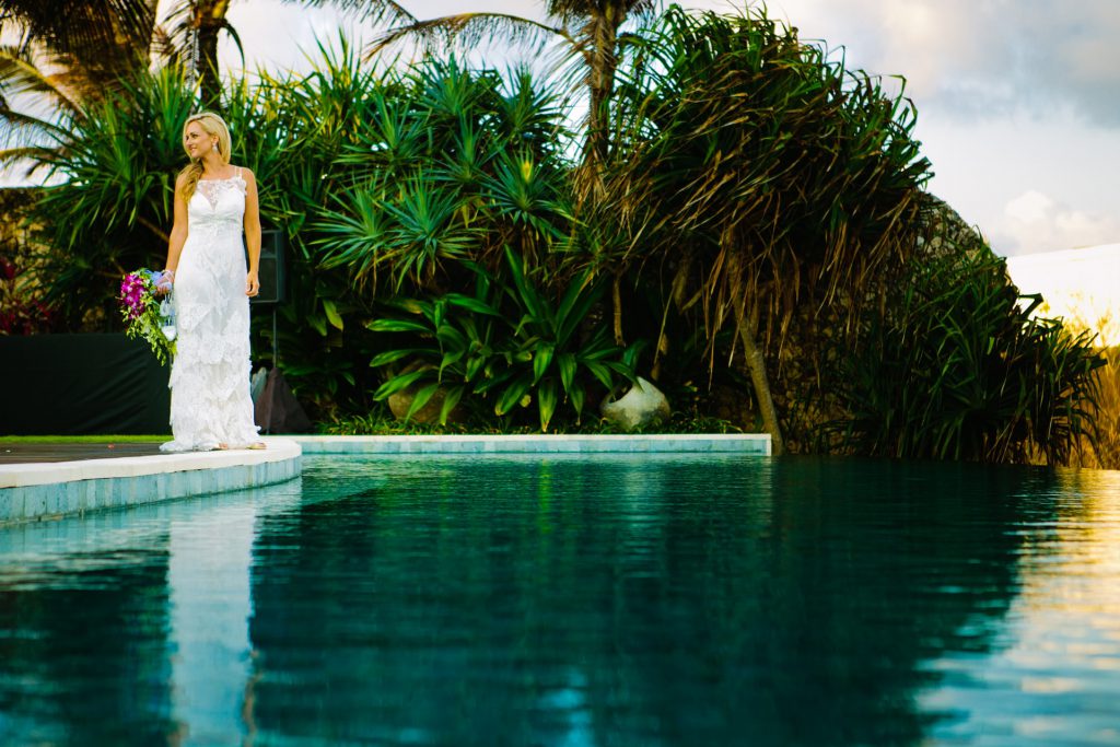 Bali Clifftop Wedding - Bride at the infinity pool