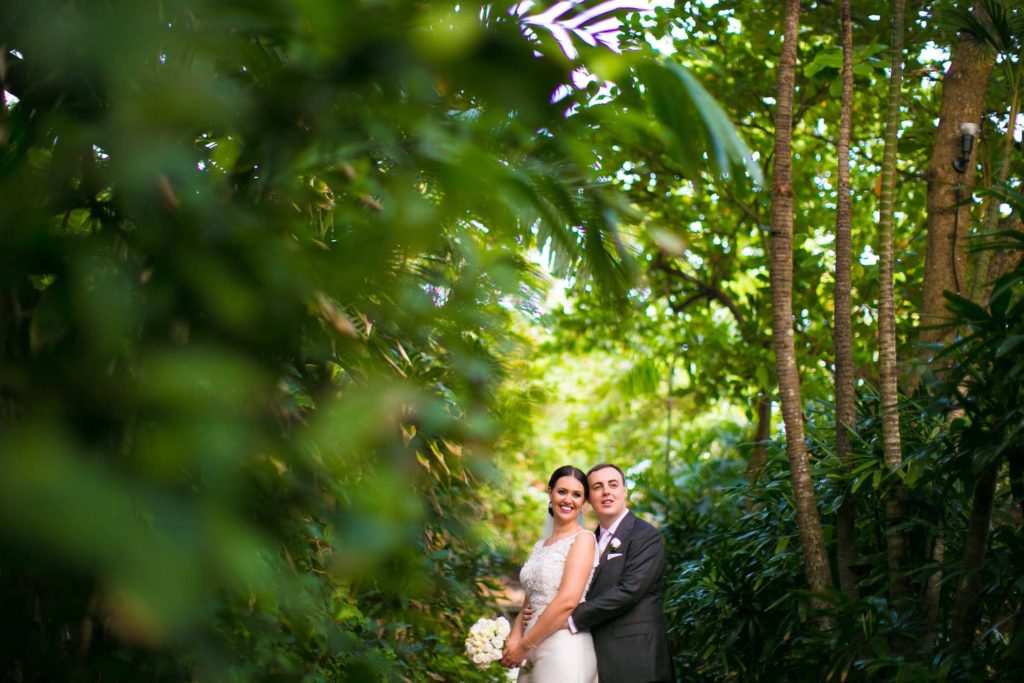 Bali Garden Wedding - Bride and Groom with green nature background photo shoot